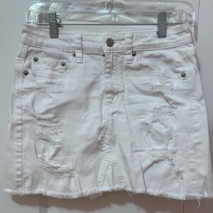 White Distressed stretch Denim Skirt